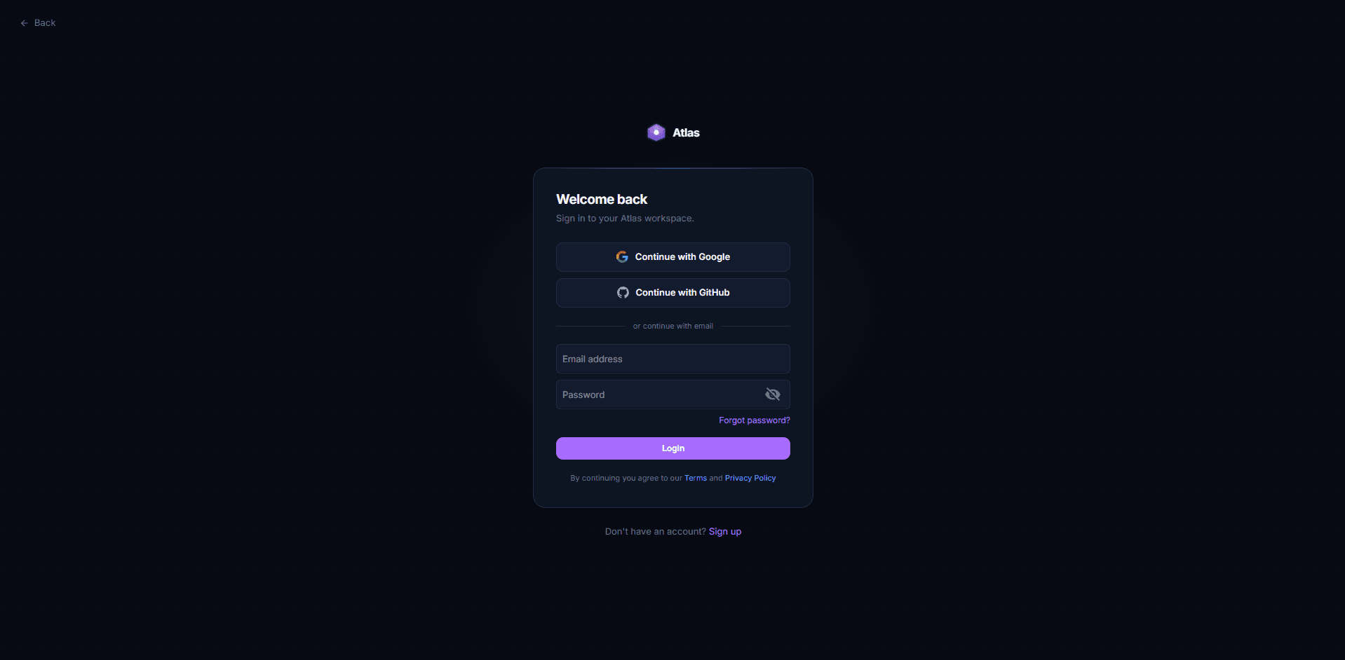 Atlas authentication screen